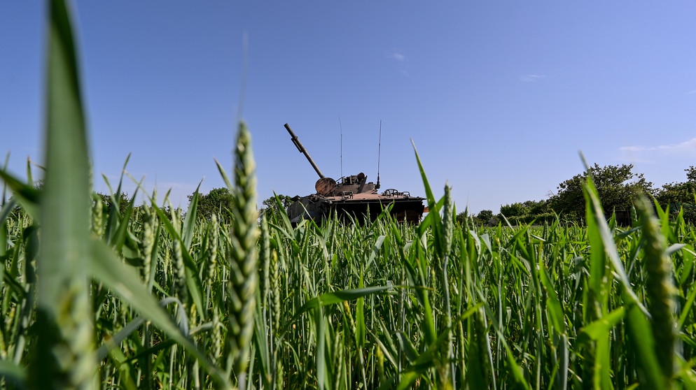 Ein zerstörter russischer Panzer in einem Feld in der Ostukraine  | Bildquelle: picture alliance / Photoshot |Dmytro Smolyenko / Avalon