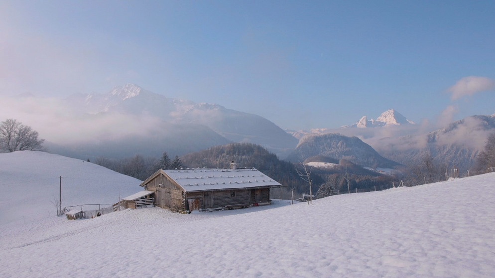 Wintermorgen mit Watzmannblick. | Bildquelle: BR/Peter Künzel